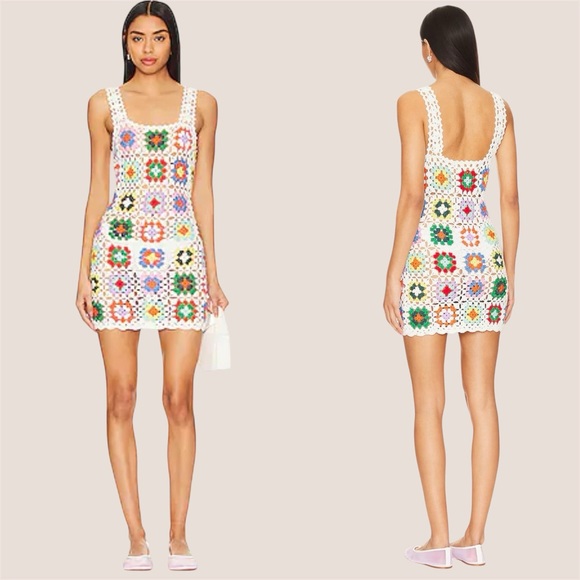 Lovers and Friends Faye Open Crochet Mini Dress in White Multi‎ Size Small - Picture 1 of 12